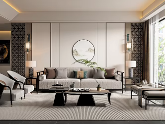 New Chinese Living Room Living Room Sofa Coffee Table 3d model
