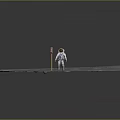 Man Standing on Moon Surface with American Flag and Footprints 3d model