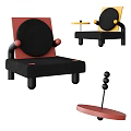 Modern Leisure Accent Chair With Black Red Color Round Backrest And Curved Armrests