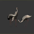 Three White Cranes Standing on Circular Platform With Dark Background Scene 3d model