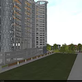 Modern High Rise Residential Building With Perforated Facade Green Lawn And Trees
