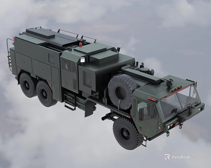 Green Military Truck With Six Wheel Design Heavy Duty Equipment And Spare Tire 3d model 