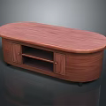 Wooden Oval Top Coffee Table With Cabinet Doors And Open Shelf Design