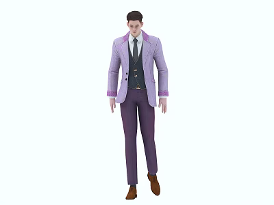 Game and Movie Character Standing in Purple Suit with Black Vest and Formal Outfit 3d model
