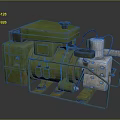Vintage Green Industrial Generator With Metal Frame Pipes And Base