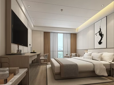 New Chinese Room Hotel Room 3d model