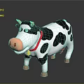 Cute Cartoon Cow Doll With Black White Spots Red Collar Yellow Bell And Pink Nose