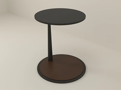 Modern Minimalist Side Table With Black Round Tabletop Black Column And Dark Brown Wooden Base 3d model