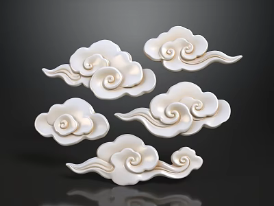 Elegant Sofa Coffee Table Set With White Cloud Shaped Decorations And Curved Lines 3d model