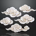 Elegant Sofa Coffee Table Set With White Cloud Shaped Decorations And Curved Lines