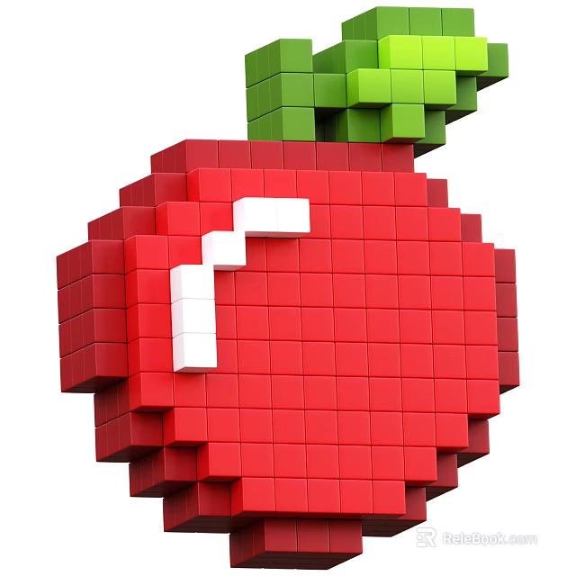 Colorful Building Blocks Forming Apple Shape With Red Body And Green Leaf Design 3d model 