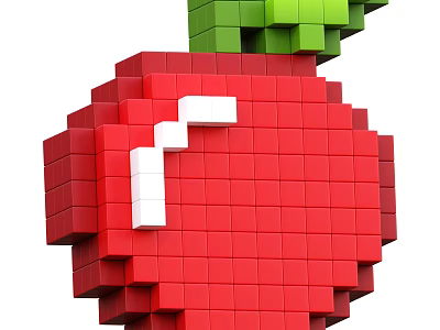 Colorful Building Blocks Forming Apple Shape With Red Body And Green Leaf Design 3d model
