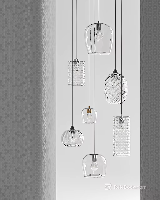 Modern Glass Pendant Lights Showcasing Various Textured And Transparent Design Styles 3d model 
