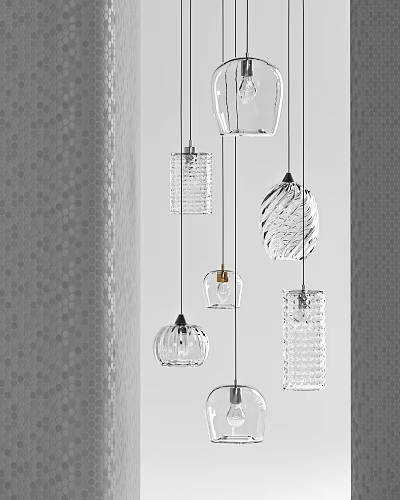 Modern Glass Pendant Lights Showcasing Various Textured And Transparent Design Styles 3d model