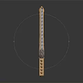 Shiny Golden Mechanical Weapon With Serrated Blade And Futuristic Intricate Design