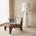 Living Room Floor Lamp With Beige Walls Window Blinds Wicker Seat Chair And Small Table