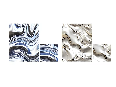 Abstract Paintings With Wavy Blue White Gold Texture Modern Artistic Decor Pieces 3d model