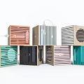 Colorful Square Shaped Decorative Lamps with Various Designs Striped Patterns and Circular Cutouts