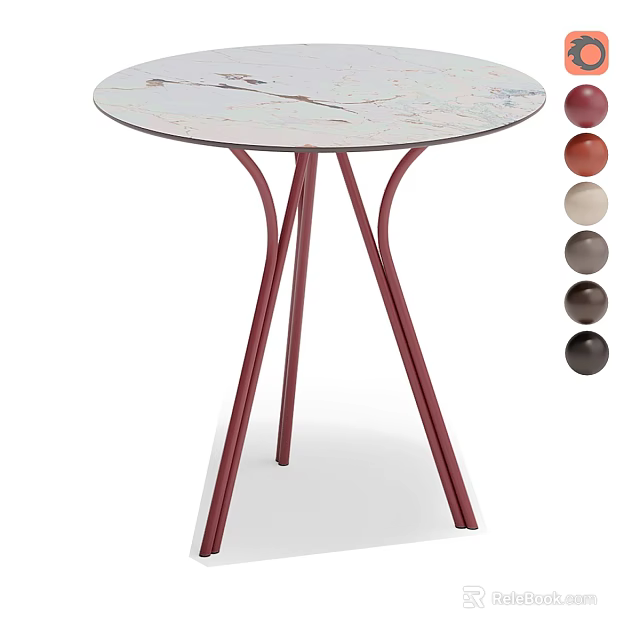 Round Marble Top Coffee Table With Red Legs And Multiple Color Options 3d model 