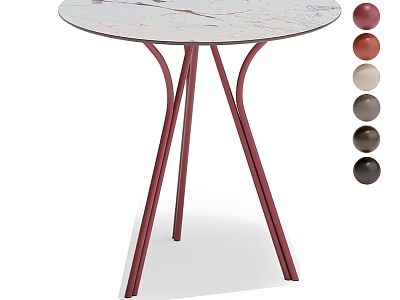 Round Marble Top Coffee Table With Red Legs And Multiple Color Options 3d model