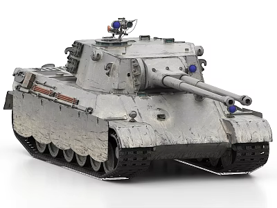 Detailed Gray Armored Tank Model With Cannon Tracks And Top Antenna 3d model
