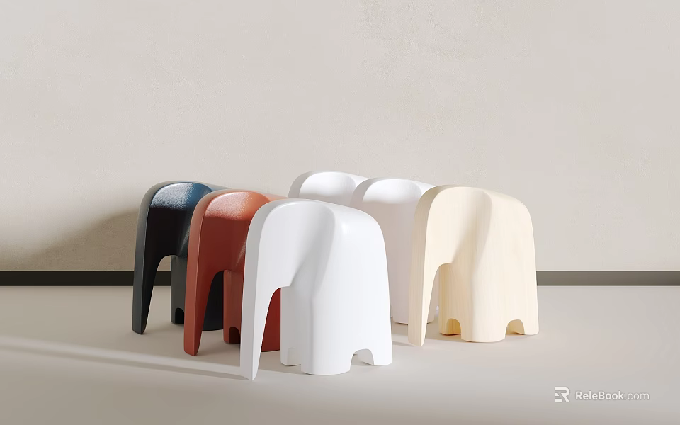 Elephant Shaped Stools in Multiple Colors with Modern Wooden Design 3d model