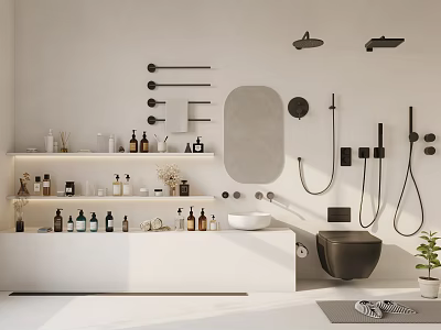 Modern Bathroom With Various Accessories And Fixtures 3d model