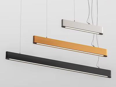 Modern Linear Pendant Lights Black Gold and Silver Hanging in Minimalist Home Interior Design 3d model