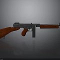 3D Rendered Gun Featuring Red Wooden Grip Stock Silver Metal Parts Gray Background Reflection