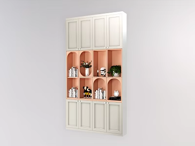 Modern White Bookshelf With Open Pink Shelves Books Plants And Decorations 3d model