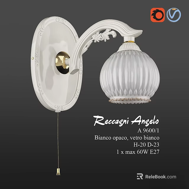 White Matte Glass Wall Lamp With 20cm Height 23cm Diameter And 1x 60W E27 Bulb 3d model 