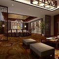 Traditional Chinese Private Dining Room With Round Table Carved Screens Chandeliers And Patterned Carpet