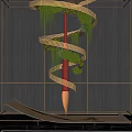 Red Brush Shaped Hanging Decoration With Spiral Design Green Foliage And Golden Accents
