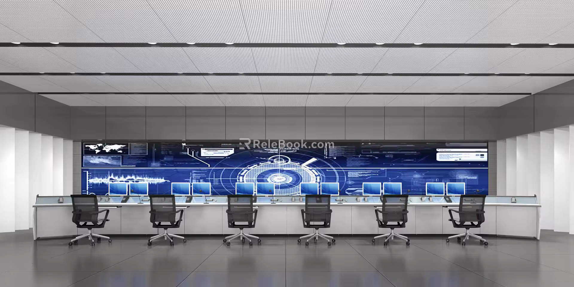 Command Room of Modern Monitoring Room 3d model