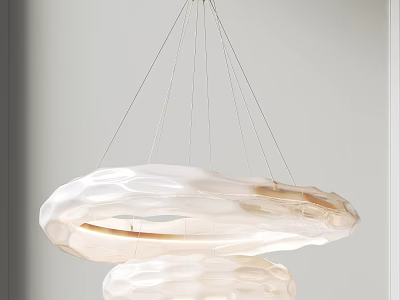 Modern Transparent Cloud Shaped Multi Layered White Chandelier With Wooden Accents 3d model