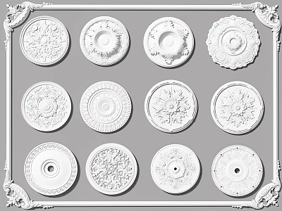 Collection Of Various Decorative Ceiling Medallions With Ornamental Patterns And White Design 3d model