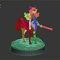 Centaur With White Hair Horns Black Bikini Holding Sword On Green Yellow Base With Stones