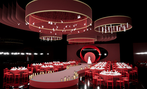 Red Wedding Modern Wedding Scene 3d model