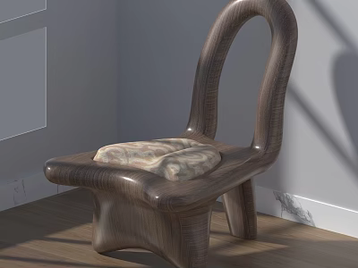 Elegant Modern Wooden Leisure Chair With Curved Backrest And Patterned Cushion 3d model