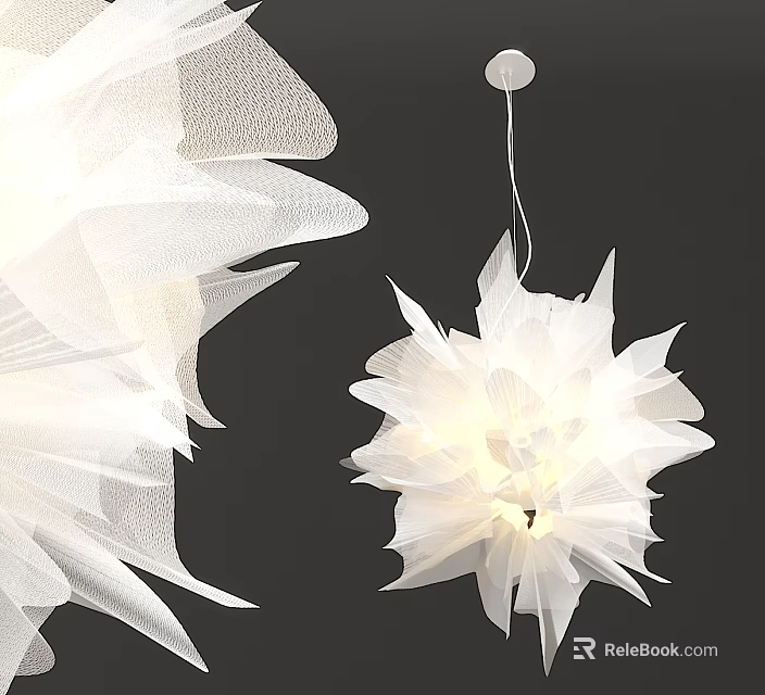 Elegant White Flower Shaped Chandelier With Delicate Fabric Petals And Soft Lighting Design 3d model 