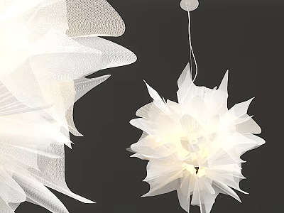 Elegant White Flower Shaped Chandelier With Delicate Fabric Petals And Soft Lighting Design 3d model