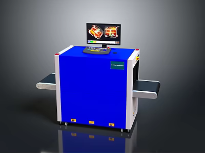Blue X Ray Security Scanner With Conveyor Belt And Monitor 3d model