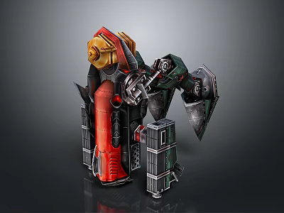Detailed Spacecraft Mechanical Structure With Red Green Components And Thruster Parts 3d model