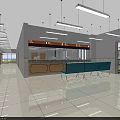 Clean Modern Hospital Corridor With Glass Partitions Blue Bench And Tile Floor