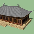 Traditional Ancient Chinese Architecture Featuring Curved Eaves Wooden Structure And Stone Steps