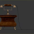 Vintage Telephone With Brass Bell On Dark Wooden Table Carved Legs And Wired Connection