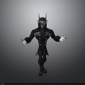 Cartoon Character In Black Costume With Horned Mask Metal Accents And Outstretched Hands