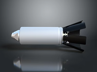 Military Missile Weapon With White Cylindrical Body Pointed Nose And Black Tail Fins 3d model