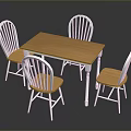 Wooden Dining Table With White Legs And Four Curved Back Chairs Set