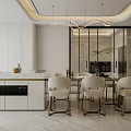 Modern Living Dining Room Interior With White Curved Sofa Blue Armchair And Gold Chandelier